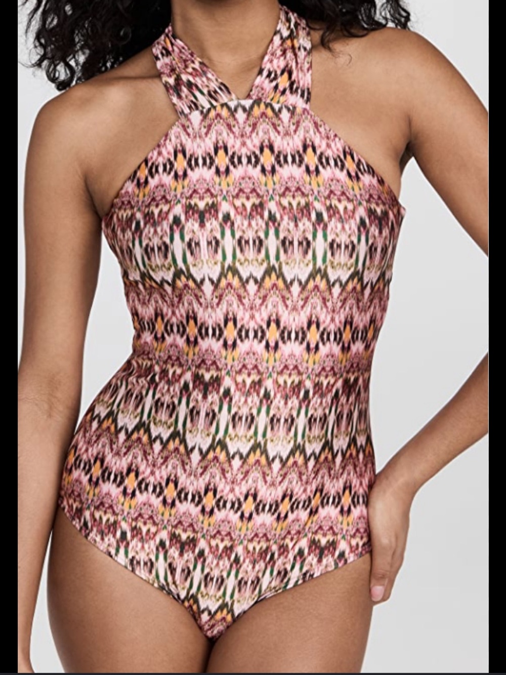 Shoshanna Swimsuit Cocoa Multi Ikat High Neck Halter crossover One Piece NWOT 8